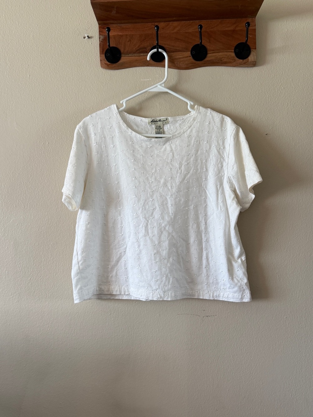 Vintage Eddie Bauer Embroidered Floral 100% Cotton Crewneck Top Size L Petite